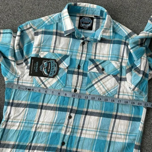 Busch Light Shirt Mens Medium Blue Plaid Flannel Angry Minnow Vintage Beer Logo - Picture 7 of 12
